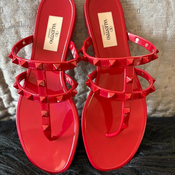 Valentino Garavani Rockstud Jelly Thong Sandals Red Size 37 - Picture 4 of 10
